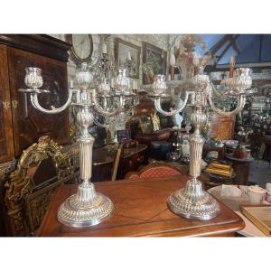 Pair Of Louis XVI Style Silvered Bronze Candlesticks – 19th Century