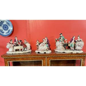 Set Of Three Dresden Lace Porcelain Items, 19th Century, Germany