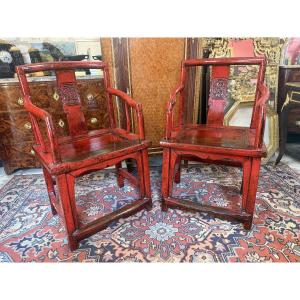 Pair Of Chinese Lacquer Armchairs