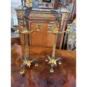 Pair Of Napoleon III Bronze Candelabra After Emmanuel Fremiet