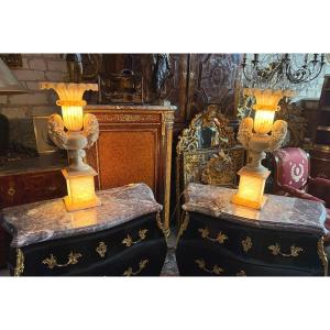 Neoclassical Italian Alabaster Urn Lamps 
