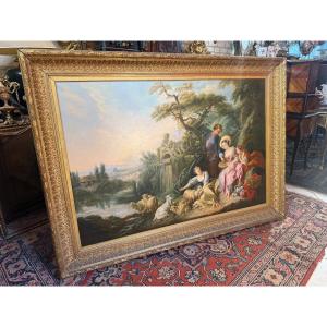 Oil On Canvas "the Nest" After François Boucher