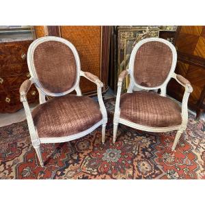 Pair Of Louis XVI Period Armchairs Stamped Delaporte