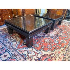 Pair Of Black Metal Sofa End Tables From The 1970s