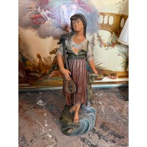 Sculpture Of Young Neapolitan Woman With Mignon Mandolin Signed Joseph Le Guluche