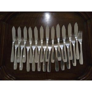 Set Of 12 Fish Cutlery Christofle Silver Metal Model Atlas