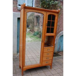 Armoire A Glace Art Nouveau En érable Moucheté Des Années 1930