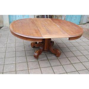 Napoleon III Table In Walnut End Of The 19th Century 14 Place Settings With 3 Extensions