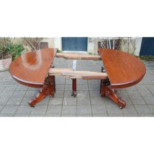 Napoleon III Mahogany Table, Late 19th Century, 18 Place Settings, 5 Extensions