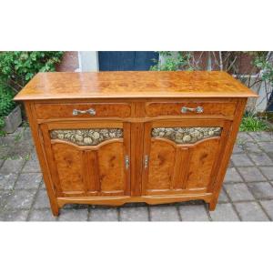 Art Nouveau Sideboard In Oak And Elm Burl From The 1900s, Nancy School