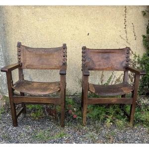 Pair Of Spanish Armchairs Or Chairs With Arms