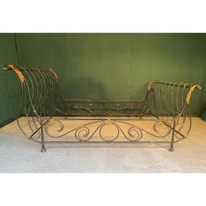Large Wrought Iron Bed, 20th Century 
