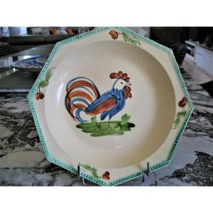 Octagonal Plate Fine Earthenware From Aumale Nineteenth Decor Au Coq