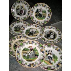9 Opaque Porcelain Plates 1839 From Creil And Montereau