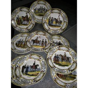 10 Fine Earthenware Plates 1830 Military Decor Signed Creil