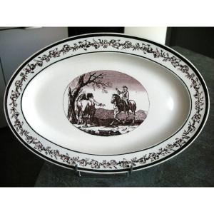 Fine Earthenware Oval Dish Grisaille Decor 1819 Montereau.