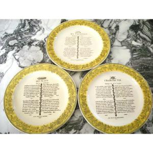 3 Fine Earthenware Plates Signed Fouque And Arnoux Manufacture De Toulouse