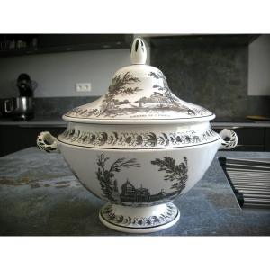 Soupiere  Faience  1820  Decor  " Monuments  De  Paris "  Manufacture  De  Montereau