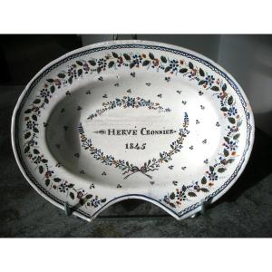 Patronymic Beard Dish Dated 1845 In Beauvaisis Earthenware