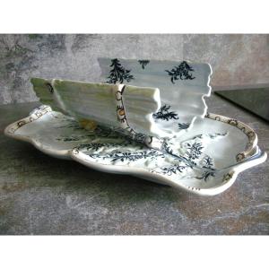 Complete Asparagus Dish 19th Century Earthenware Emile Galle