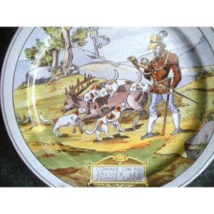 4 Plates On Medieval Hunting Signed Pierrefonds