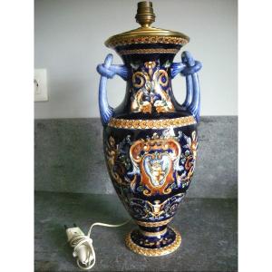20th Century Lamp Base "renaissance" Decor Signed Gien