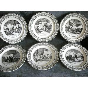 6 Earthenware Plates 1824 Decor “naval Battles” By Choisy Le Roi