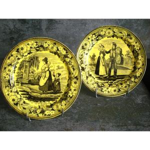 Two Fine Yellow Earthenware Plates 1824 Signed Choisy Le Roi