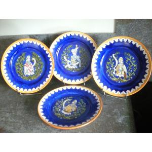 4 Heraldic Earthenware Plates 1903 From Pierrefonds