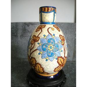 Polychrome Enamel Vase Around 1890 Signed Longwy