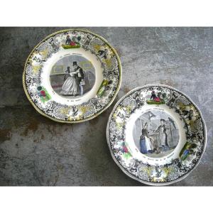 Two 19th Century Opaque Porcelain Plates "intelligent Animals"