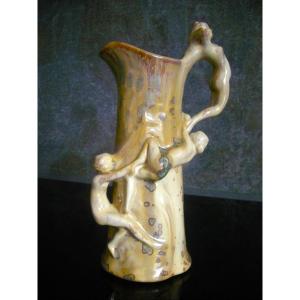 Vase - Pitcher In Art Nouveau Stoneware 1903 Signed Pierrefonds