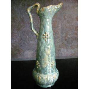 Stoneware Pitcher Art Nouveau Decor Heraldic Manufacture Of Pierrefonds