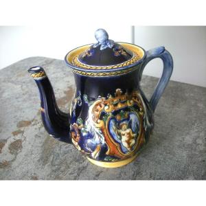 20th Century Coffee Pot "renaissance" Decor Signed Gien