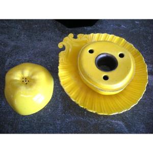 Trompe-l'oeil Inkwell, Fine Yellow Earthenware Signed Montereau