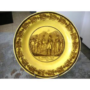 Large Fine Yellow Earthenware Plate, Early 19th Century, Military Decor