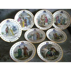 8 Earthenware Plates 1876 "national Costumes" From Creil And Montereau