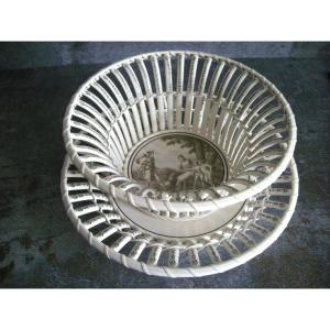 Creil Fine Earthenware Basket And Tray, Mythological Decor