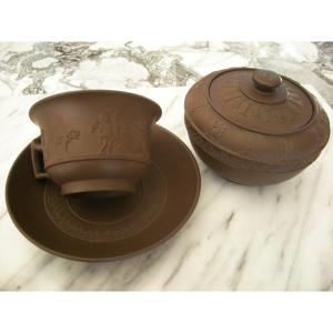 Sugar Bowl And Cup/saucer In Fine Stoneware, 1827, Sarreguemines Factory