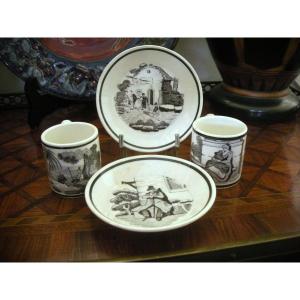 Two Cups And Saucers, Grisaille Decoration, 1824, Choisy Le Roi Factory