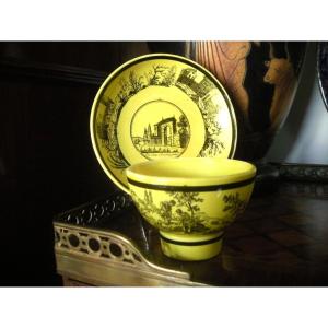 Fine Yellow Earthenware Alcohol Bowl And Saucer, 1830, Choisy Le Roi