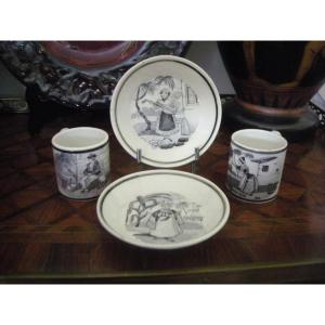 Two Cups And Saucers, Grisaille Decoration, 1824, Choisy Le Roi Factory