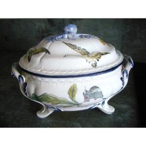 Earthenware Tureen, 1884, Japonisme Decoration, Signed Escalier De Cristal Paris