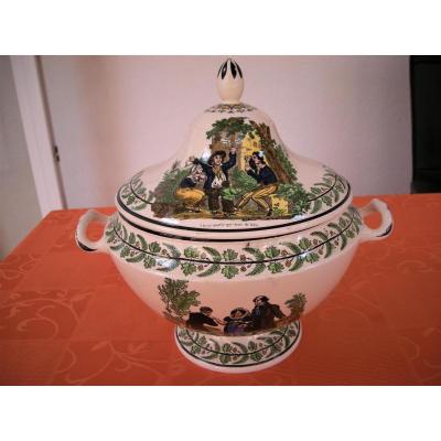 Tureen In Polychrome Faience Circa 1820 Signed Montereau