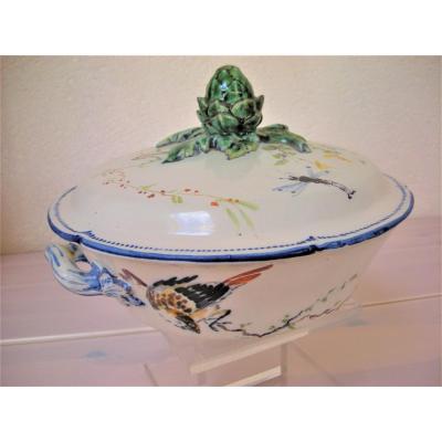 Earthenware Soup Teapot XIXth Japonisme Decor From Bourg La Reine