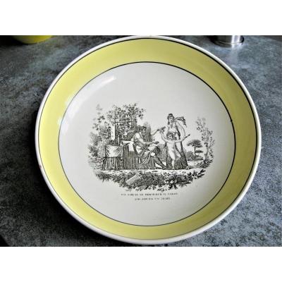 Round And Hollow Dish In Fine Earthenware Decor Grisaille De Creil Around 1818