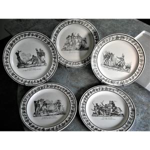 5 Plates On Napoleonic Battles Signed Choisy Le Roi
