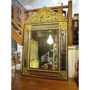 Large Renaissance Style Mirror In Repoussé Brass
