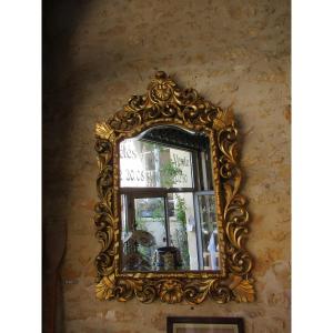 Large 19th Century Mirror In Golden Wood And Rocaille