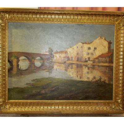 Table Oil On Canvas Signed Ab (andré Pillot) Landscape Of Corsica Or Italy